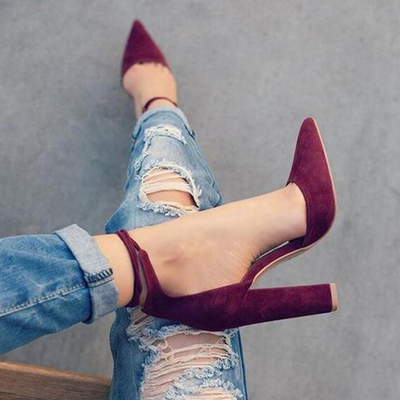 6 colors pointed strappy pumps sexy retro high thick heels shoes