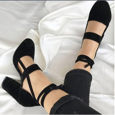 Women sexy heels 3 colors suede straps thick high heeled shoes summer party sandals