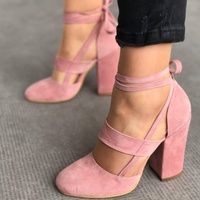 Women Sexy Heels 3 Colors Suede Straps Thick High Heeled Shoes Summer Party Sandals - Thumbnail 1