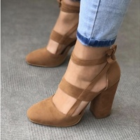 Women Sexy Heels 3 Colors Suede Straps Thick High Heeled Shoes Summer Party Sandals - Thumbnail 2