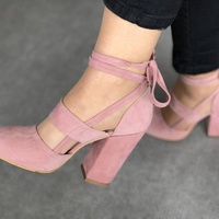 Women Sexy Heels 3 Colors Suede Straps Thick High Heeled Shoes Summer Party Sandals - Thumbnail 3