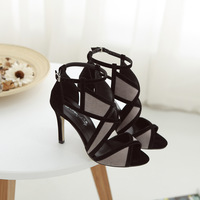 Fashion Women Black High Heels Sexy Peep Toe Sandals - Thumbnail 1
