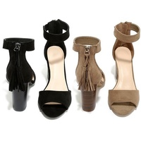 Fashion Women Sandals Sexy Peep Toe Thick High Heels Tassel Sandals - Thumbnail 2