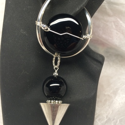 Black bead with silver cone drop