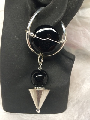 Black Bead with Silver Cone Drop