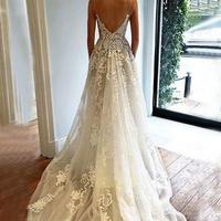 Custom made v neck spaghetti strap wedding gown lace evening dresses,BD170603 - Thumbnail 1