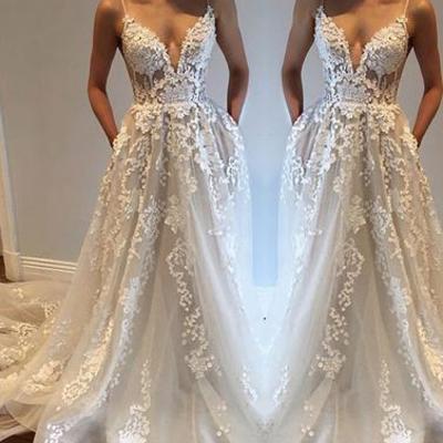 Custom made v neck spaghetti strap wedding gown lace evening dresses,bd170603 - Thumbnail 5
