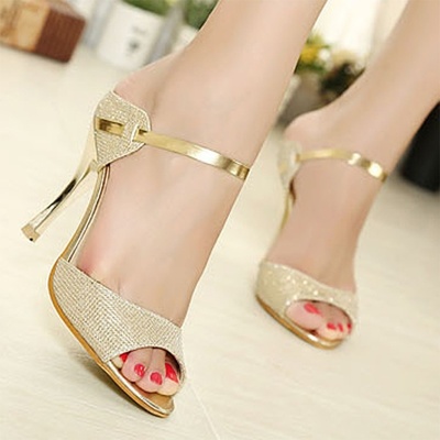 High heels sandals gold sliver open toe women sandals beautiful summer shoes