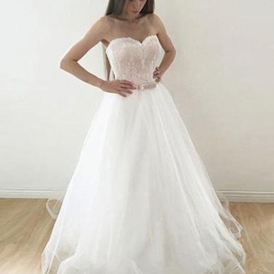 White sweetheart neck lace tulle long prom dress wedding dresses,bd170605 - Thumbnail 5