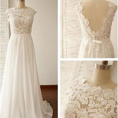 White a line chiffon lace long prom dress wedding dresses,bd170606