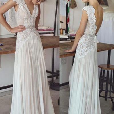 Elegant a line v neck lace wedding long prom dresses,15041505