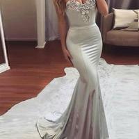 Mermaid gray sweetheart neck long prom dress, gray evening dress,15041502 - Thumbnail 1