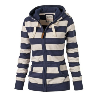 Long-sleeved zipper striped sweater jacket