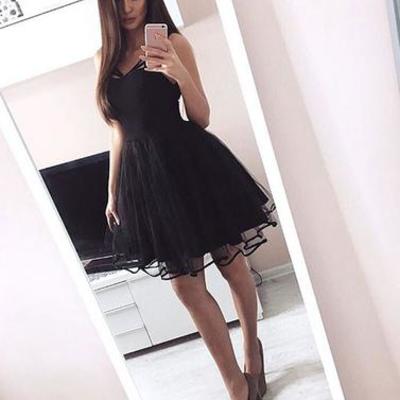 Stylish black tulle short prom homecoming dresses,pd380073