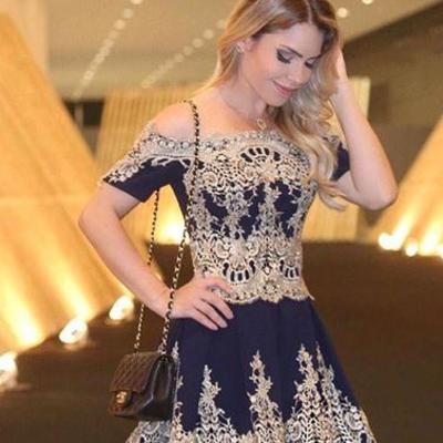 Stylish lace off shoulder short prom dress, lace homecoming dresses,15041509
