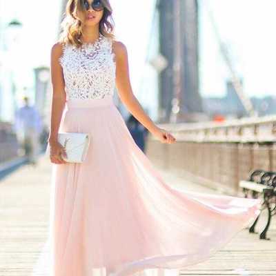 Hot selling long pink chiffon prom dresses for women