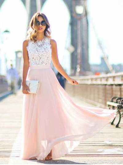 Hot Selling Long Pink Chiffon Prom Dresses for women