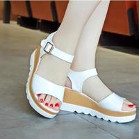 2017 Summer Women's Fashion Pu Wedge Sandals Leisure Fish Mouth High Heels Flip Flops - Thumbnail 1