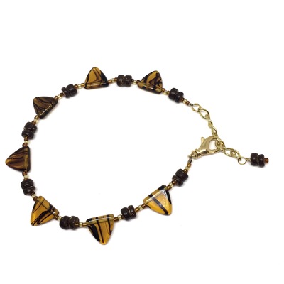 Tiger print drop triangles and coconut shell adjustable anklet - Thumbnail 1