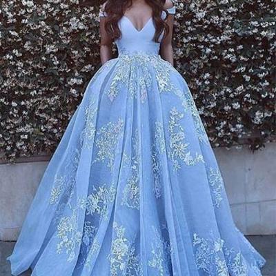 Custom made a line blue off shoulder long prom gown evening dress,15051203