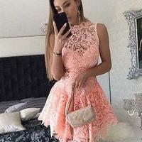 Cute A line round neck lace  short homecoming prom dresses,15051202 - Thumbnail 1