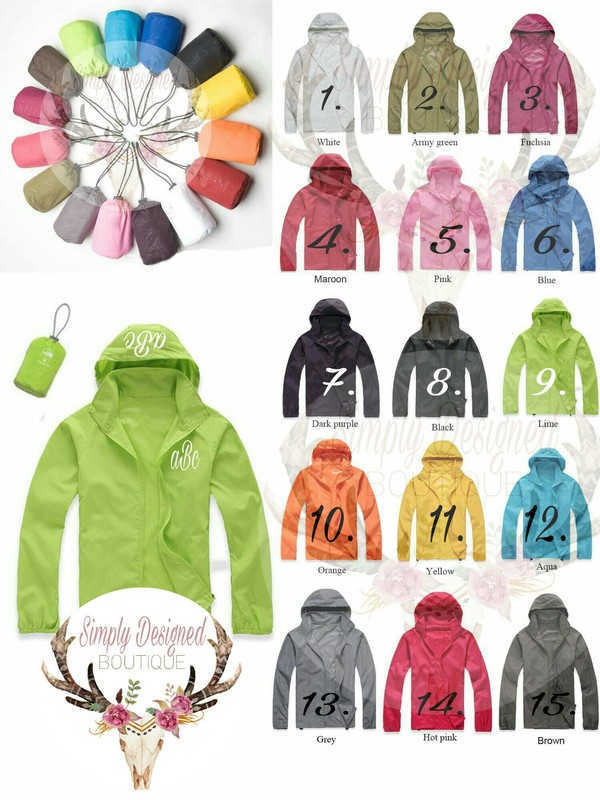 Monogrammed Rain Jacket, light weight rain jacket, monogrammed jacket, monogrammed hood, Personalized rain jacket, monogrammed wind breaker