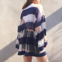See-through Stripe Oversize Top - Thumbnail 1