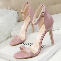 PU Leather High Heels Pumps Women Sequined Ankle Strap Dress Shoes Woman Open Toe Pumps Fashion - Thumbnail 2