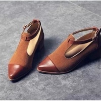 Women Heels Retro Ladies Shoes Women High Heels Wood Chunky Heel Pointed Toe High Heels T-Strap Solid Women Pumps - Thumbnail 3