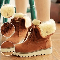 New Fashion Women Lady Girl boots comfort shoes flats Lace-up round toes Ankle Winter Warm High heels Plus  - Thumbnail 1