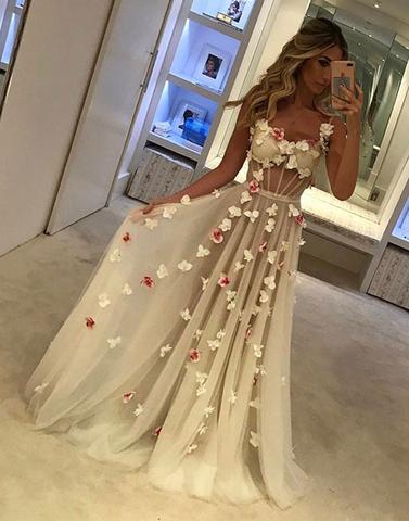 custom made tulle white long prom dress, white evening dress