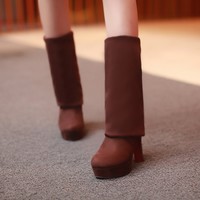 women shoes Red Bottom Suede Womens Thigh High Boots Platform Chunky Thick Heels Sexy Fashion Over - Thumbnail 3