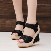 New 2016 fashion ladies wedges women lace sandals sexy high heeled summer shoes Platform open toe high heels pumps for women - Thumbnail 1