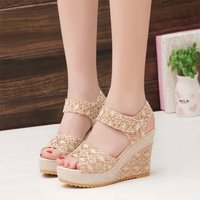 New 2016 fashion ladies wedges women lace sandals sexy high heeled summer shoes Platform open toe high heels pumps for women - Thumbnail 2
