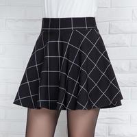 *Free Ship* Black High Waist Plaid A-line Skirt - Thumbnail 1