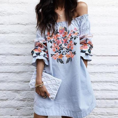 Lyssa floral embroidered off shoulder dress