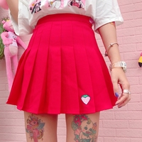 Harajuku sweet strawberry embroidery pleated skirt - Thumbnail 3