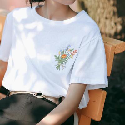 Flower embroidered t-shirt - Thumbnail 5