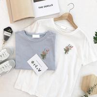 Flower Embroidered T-shirt - Thumbnail 2