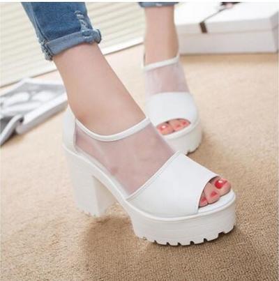 Gladiator Sandals Fashion Mesh Patchwork Open Toe Thick High Heels Sandals