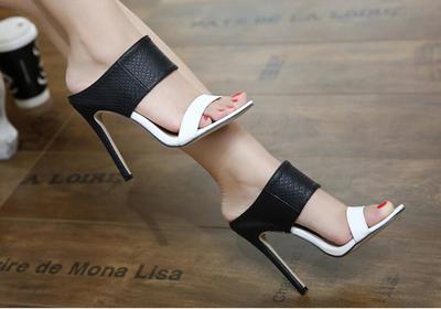 Fashion Women Sandals 2017 Summer Ladies Sandals High Heels 11cm Zapatos Mujer Slippers Party office Shoes Ladies Shoes Black+White