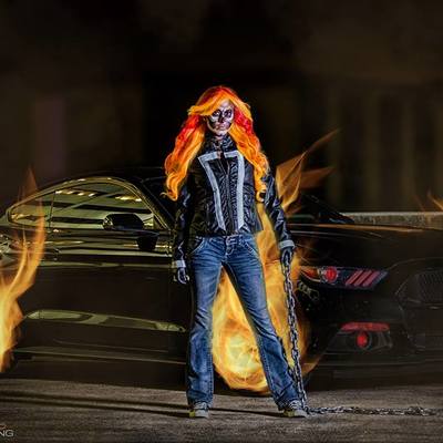 Ghost rider with car print