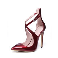 Sexy Womens Buckle Sandals Peep Toe Stiletto High Heels Sandal Sexy Wine Red Shoes - Thumbnail 1