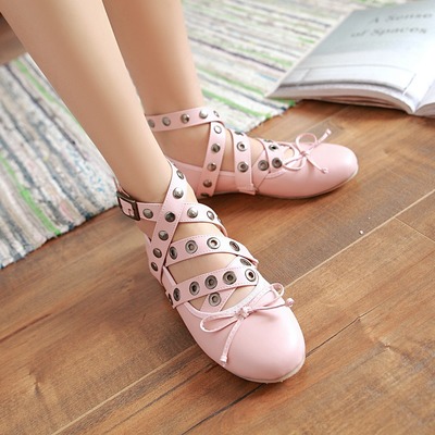 Ballerina Metal Ankle Strap Flat Shoes