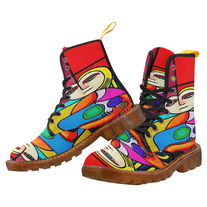 Funky Picasso Style Woman Sitting Canvas Combat Boots