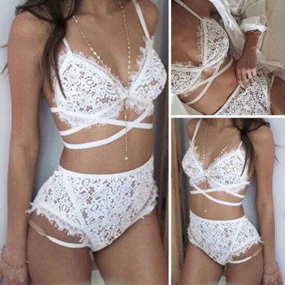 Lace hollow crisscross underwear lingerie set