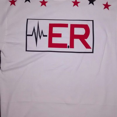 E.r (white,black&red) (emt) t-shirt.