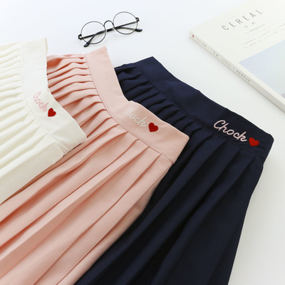 Tiny heart embroidery school skirt