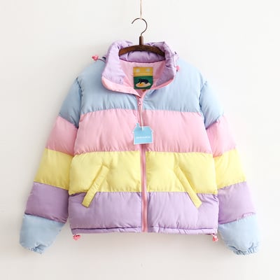 Harajuku rainbow hit color cotton coat