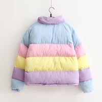 Harajuku rainbow hit color cotton coat - Thumbnail 1